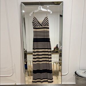 Striped Black and Tan Maxi Dress